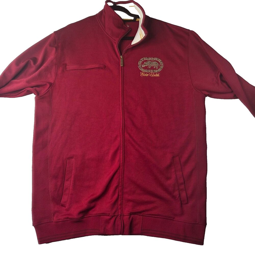 Ecko Unltd Track Jacket Men's XXL Red Full Zip Rhinestone Logo Y2K Pre/Owned